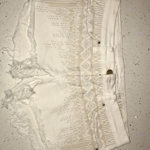 White tribal Denim Shorts